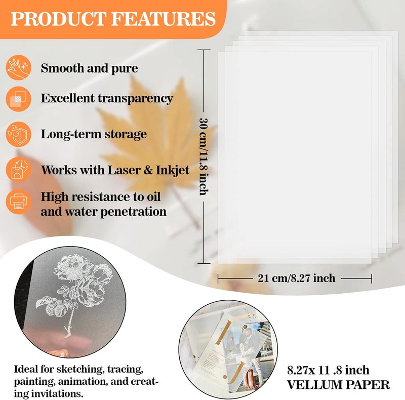 psler Vellum Paper 8.27 x 11.8 Translucent-Printable - Translucent Vellum Paper Tracing for Crafts Tracing,Drawing,Card Overlays,Invitation Envelope 30 Sheets - Image 2